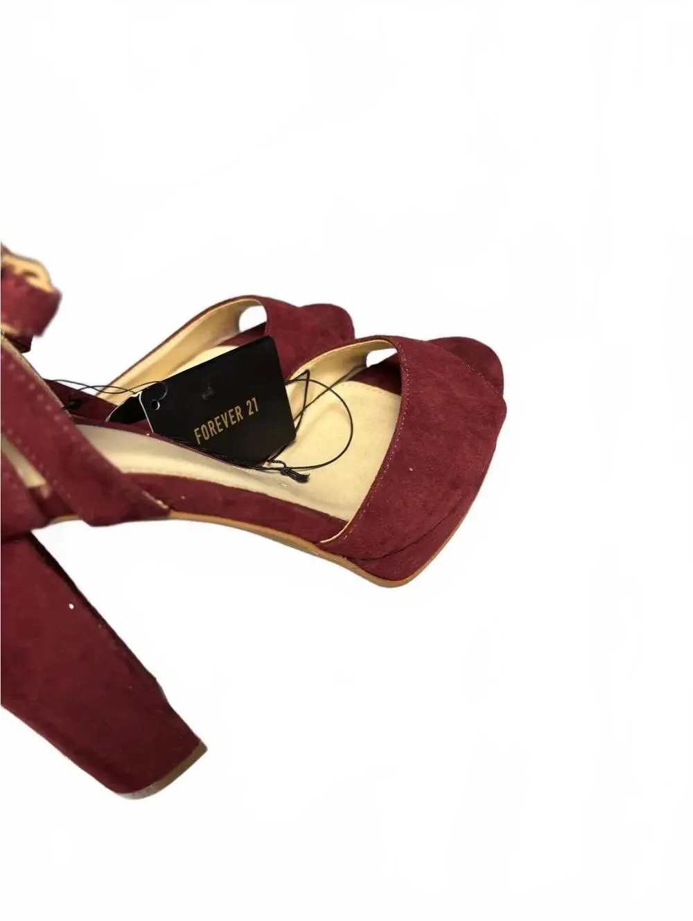 Forever 21 Burgundy Suede Block Heel Sandals with Ankle Strp